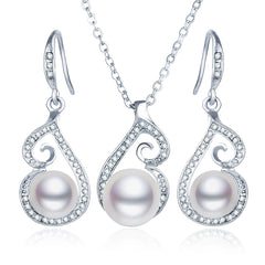 New Pearl Pendant Necklace and Earring Set for Brides