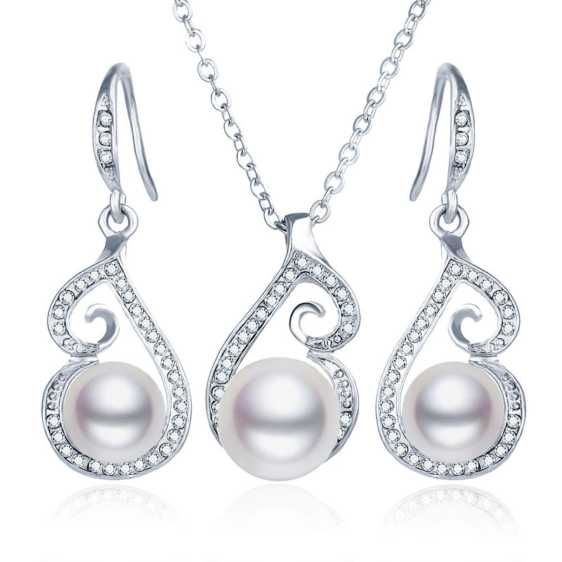 New Pearl Pendant Necklace and Earring Set for Brides
