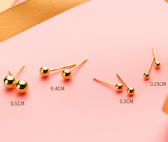 Silver Minimalist Gold Bead Stud Earrings
