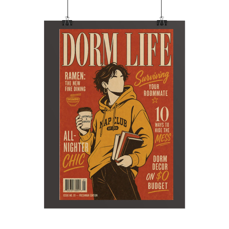 Dorm Life Magazine Cover Poster | College Dorm Wall Art | Vintage Campus Aesthetic Print | Dorm Room Gift | Rolled Poster