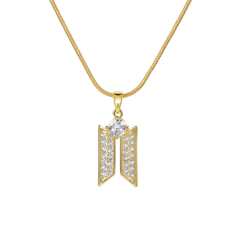 Geometric Copper Pendant Necklace with Zirconia Stones