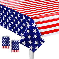 RCFFDL 4th of July Tablecloth 2 Pack USA Plastic Table Cover for Independence Day Disposable Rectangular Table Cloth for 4th of July Party Supplies 54 x 108
