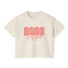 2026 Is My Year Women's Boxy Tee — Motivational New Year Crop Shirt - RED