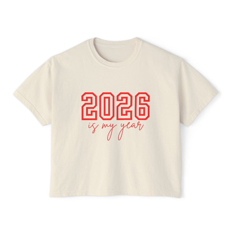 2026 Is My Year Women's Boxy Tee — Motivational New Year Crop Shirt - RED