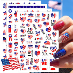 IDDFEVE 8 Sheets 4th of July Nail Stickers Independence Day Patriotic Nail Decals 3D Design Self-Adhesive USA Flag Star Nail Art