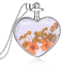 Heart-Shaped Crystal Herbarium Flower Locket Necklace