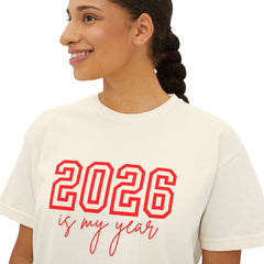 2026 Is My Year Women's Boxy Tee — Motivational New Year Crop Shirt - RED