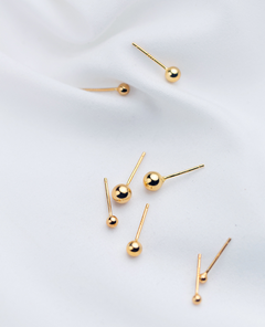 Silver Minimalist Gold Bead Stud Earrings