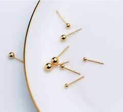 Silver Minimalist Gold Bead Stud Earrings