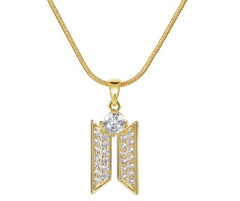 Geometric Copper Pendant Necklace with Zirconia Stones