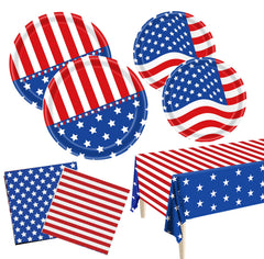 Patriotic Party SuppliesAmerican Flag Patriotic Party Decorations Sets4th of July Paper Plates and Napkins TableclothIndependence Veterans Memorial Red White Blue Outdoor Party Decor Serve 25