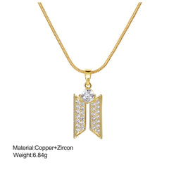 Geometric Copper Pendant Necklace with Zirconia Stones